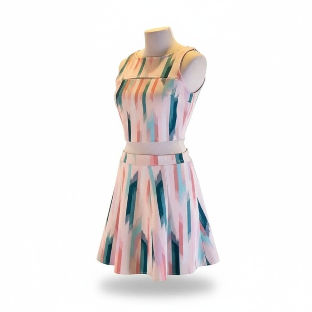 Decree Pastel Brushstroke Two Piece Crop Top & Skater Skirt Set Small